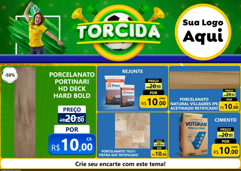 Modelo de Encarte para Encarte A4 Horizontal com o tema Torcida para Pisos e revestimentos