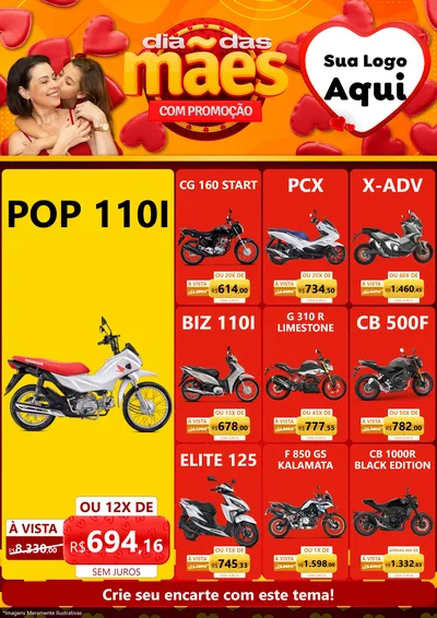 Modelo de Encarte para Encarte A4 Vertical com o tema Dia das Mães com Promoção para Concessionaria de Motos
