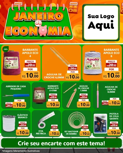 Modelo de Rede Social para Feed Instagram com o tema Janeiro da Economia para Armarinho e Aviamentos