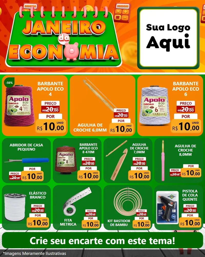 Modelo de Rede Social para Feed Instagram com o tema Janeiro da Economia para Armarinho e Aviamentos