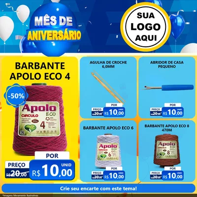 Modelo de Rede Social para Feed Facebook com o tema Mês de Aniversário para Armarinho e Aviamentos