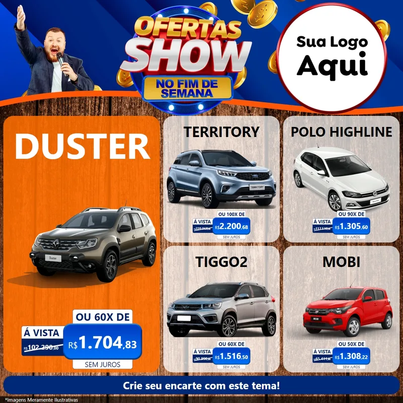 Modelo de Rede Social para Feed Facebook com o tema Ofertas Show No Fim De Semana para Concessionaria de Carros