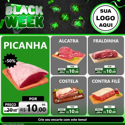 Modelo de Rede Social para Feed Facebook com o tema Black Week para Açougue