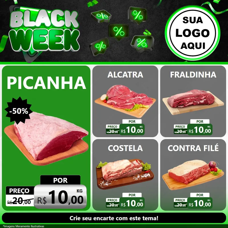 Modelo de Rede Social para Feed Facebook com o tema Black Week para Açougue