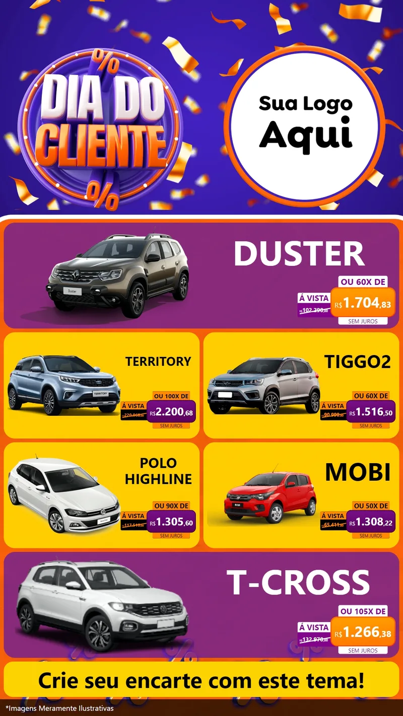 Modelo de TV para TV Vertical com o tema Dia do Cliente para Concessionaria de Carros