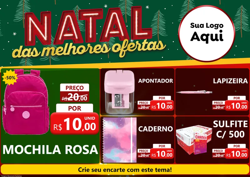 Modelo de Encarte para Encarte A4 Horizontal com o tema Natal das Melhores Ofertas para Papelaria