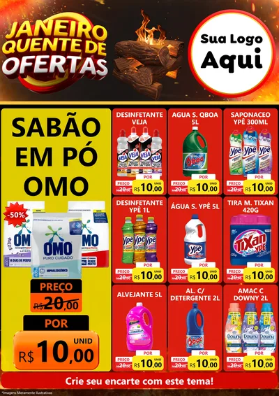 Modelo de Encarte para Encarte A4 Vertical com o tema Janeiro Quente de Ofertas para Produtos de Limpeza