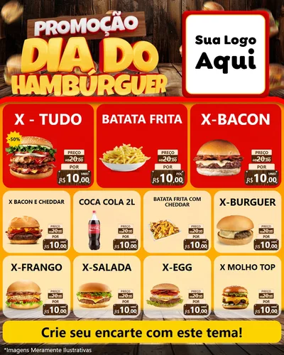 Modelo de Rede Social para Feed Instagram com o tema Promoção dia do Hamburguer para Hamburgueria