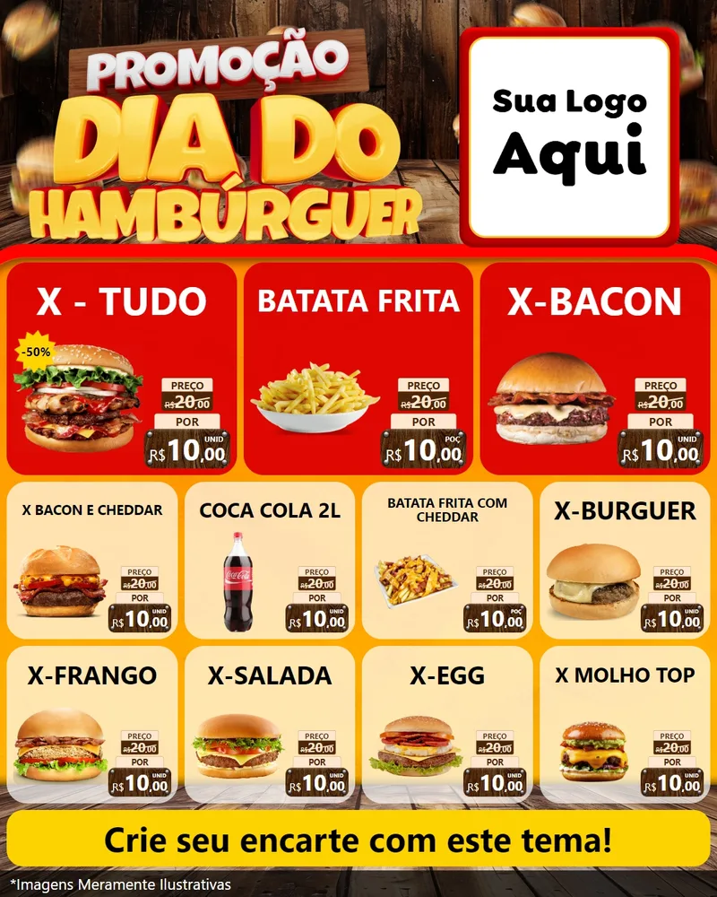 Modelo de Rede Social para Feed Instagram com o tema Promoção dia do Hamburguer para Hamburgueria