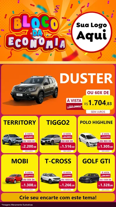Modelo de Rede Social para Stories com o tema Bloco da Economia para Concessionaria de Carros