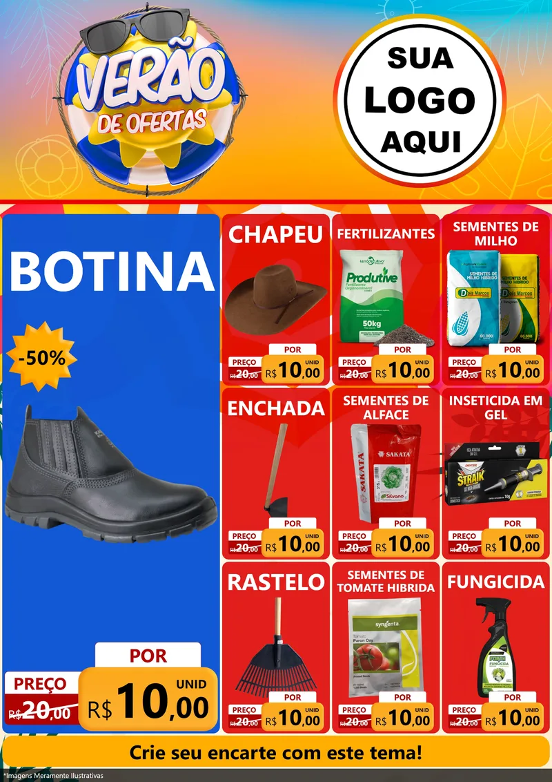 Modelo de Encarte para Encarte A4 Vertical com o tema Verão de Ofertas para Agropecuária