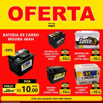 Modelo de Rede Social para Feed Facebook com o tema OFERTA - Vermelho Cartaz para Baterias Elétricas