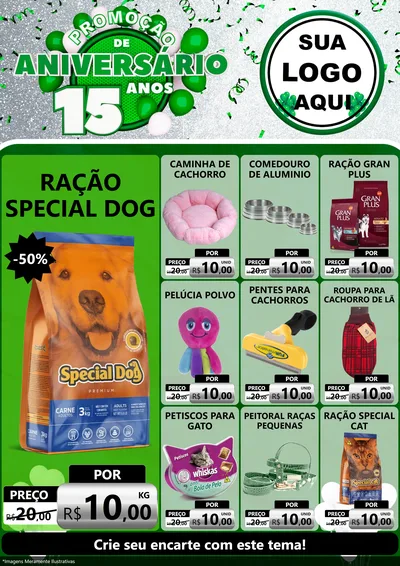 Modelo de Encarte para Encarte A4 Vertical com o tema Promoção de Aniversário - 15 Anos para Pet Shop