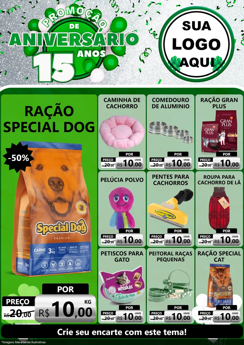 Modelo de Encarte para Encarte A4 Vertical com o tema Promoção de Aniversário - 15 Anos para Pet Shop