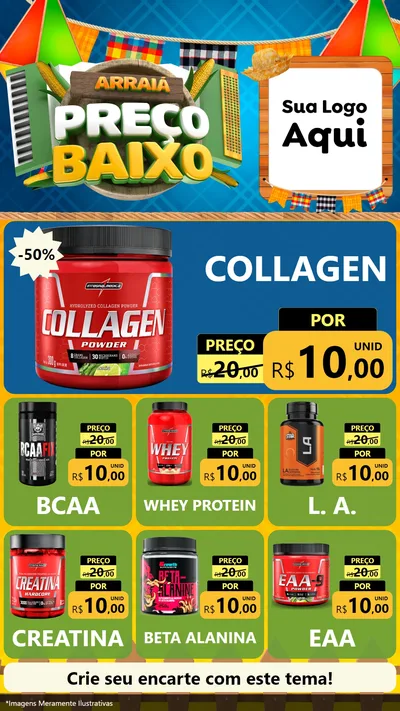 Modelo de Rede Social para Stories com o tema Arraiá de Preço Baixo - Junina para Suplementos alimentares