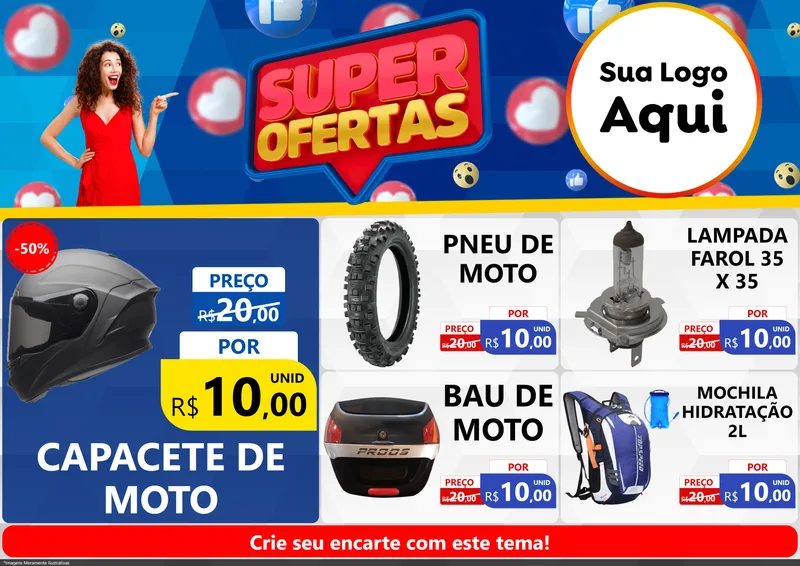 Modelo de Encarte para Encarte A4 Horizontal com o tema Super Ofertas para Moto peças