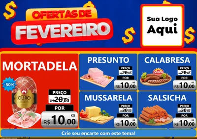 Modelo de Encarte para Encarte A4 Horizontal com o tema Ofertas de Fevereiro para Frios e Laticínios