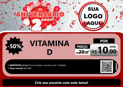 Modelo de Cartaz para Cartaz A4 Horizontal com o tema Promoção de Aniversário - 2 Anos para Farmácia
