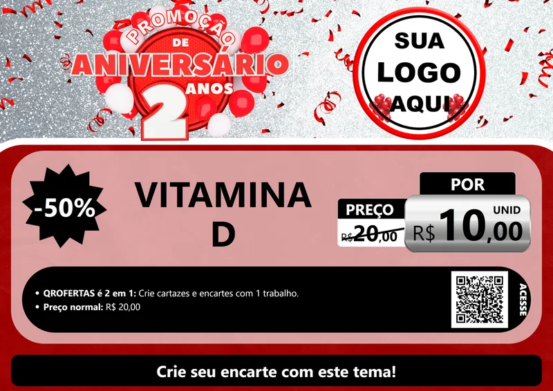 Modelo de Cartaz para Cartaz A4 Horizontal com o tema Promoção de Aniversário - 2 Anos para Farmácia