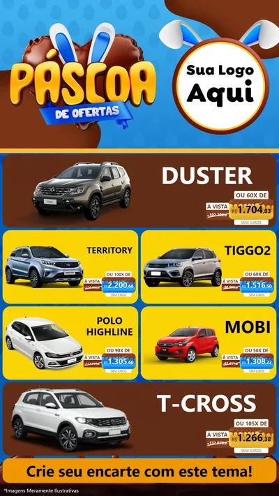 Modelo de TV para TV Vertical com o tema Páscoa de Ofertas para Concessionaria de Carros