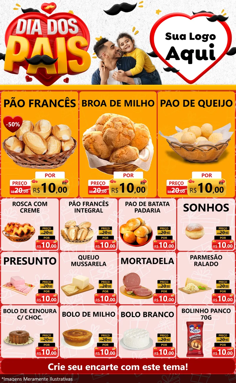 Modelo de Encarte para Encarte Grande com o tema Dia dos Pais para Padaria