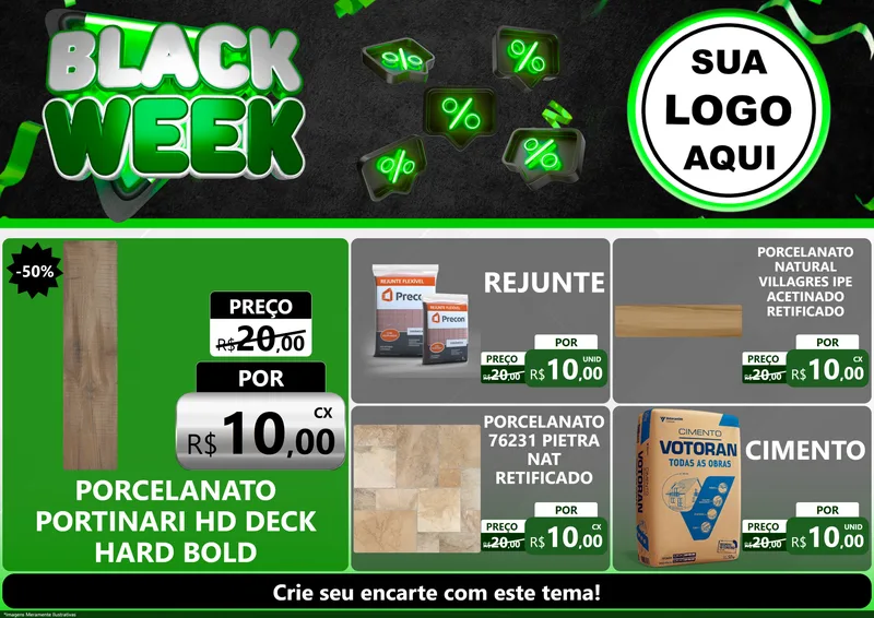 Modelo de Encarte para Encarte A4 Horizontal com o tema Black Week para Pisos e revestimentos