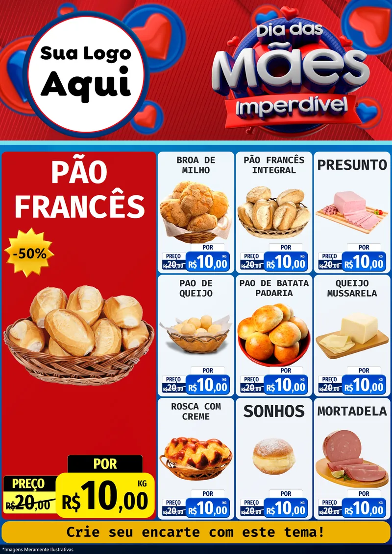 Modelo de Encarte para Encarte A4 Vertical com o tema Dia Das Mães Imperdível para Padaria