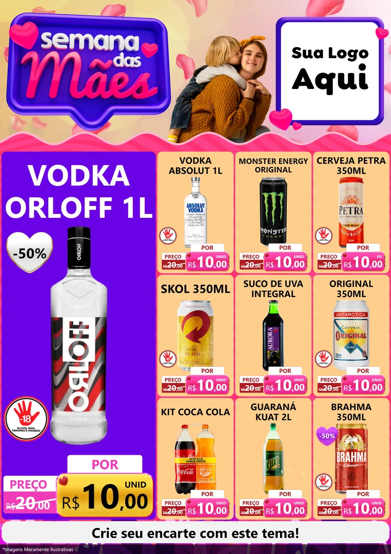 Modelo de Encarte para Encarte A4 Vertical com o tema Semana das Mães para Distribuidora de bebidas
