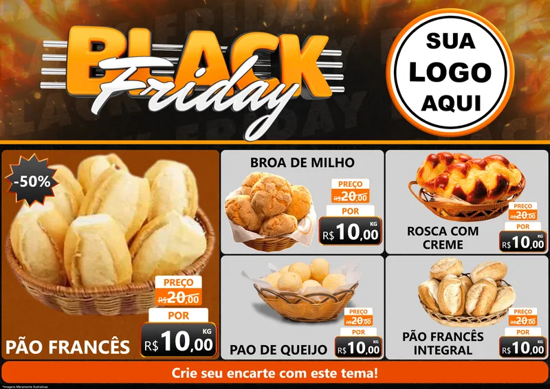 Modelo de Encarte para Encarte A4 Horizontal com o tema Black Friday para Padaria