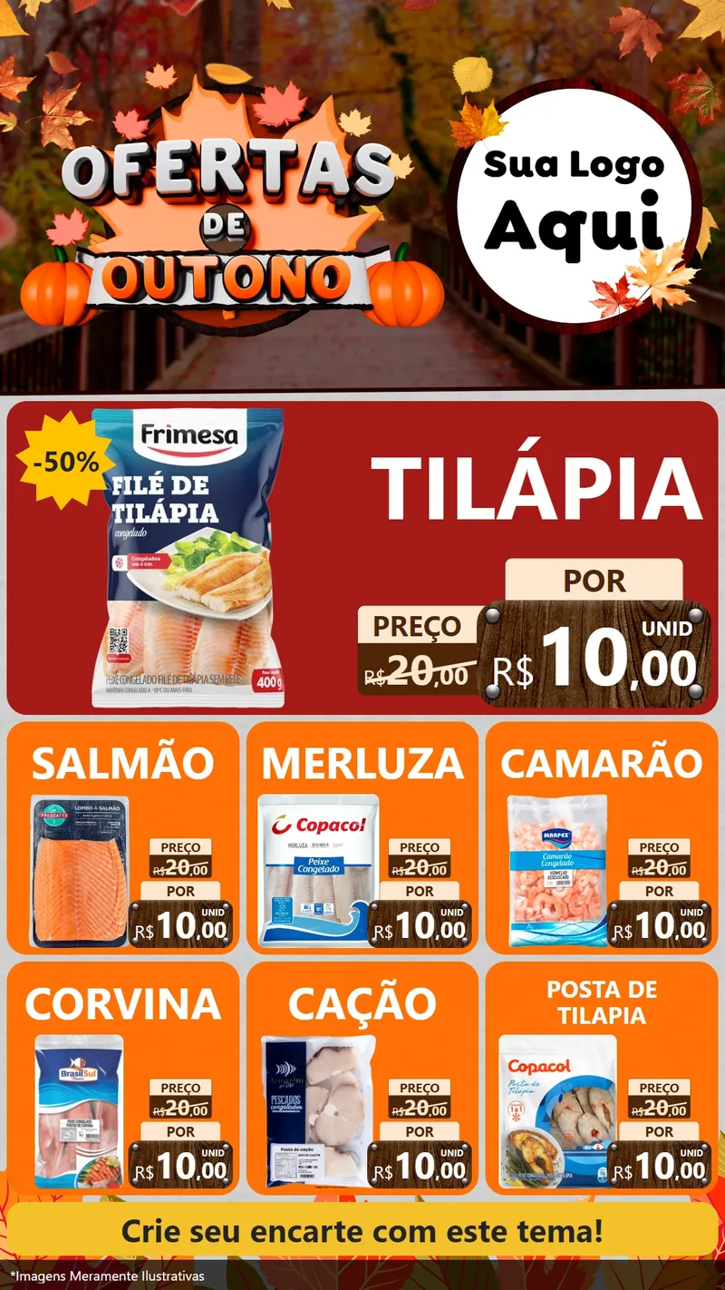 Modelo de Rede Social para Stories com o tema Ofertas de Outono para Peixaria