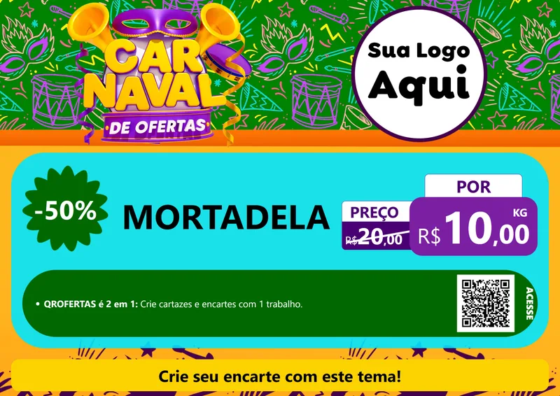 Modelo de Cartaz para Cartaz A4 Horizontal com o tema Carnaval de Ofertas para Frios e Laticínios