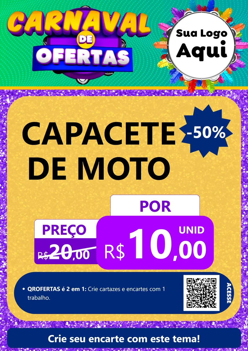 Modelo de Cartaz para Cartaz A4 Vertical com o tema Carnaval de Ofertas para Moto peças