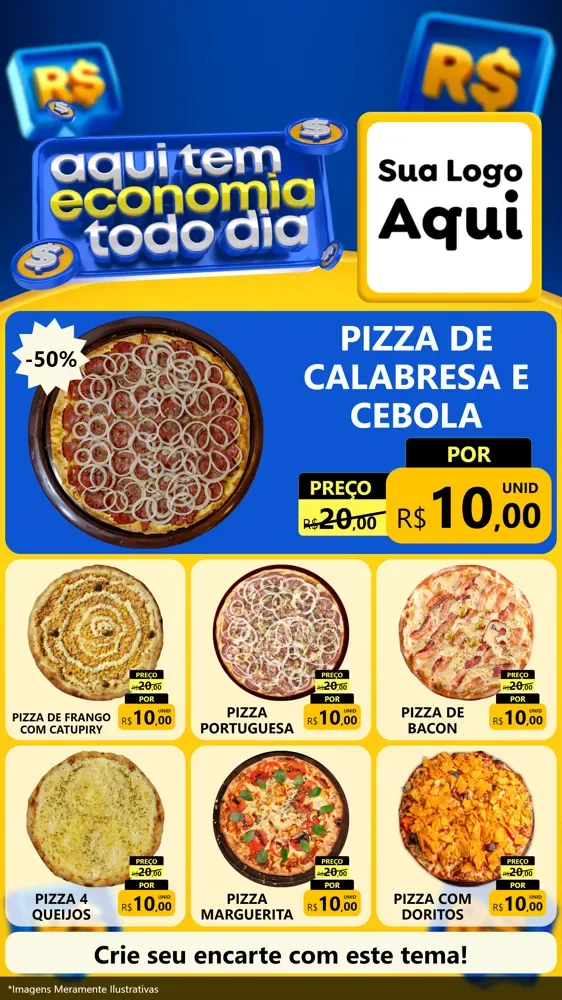 Modelo de Rede Social para Stories com o tema Aqui Tem Economia Todo Dia para Pizzaria