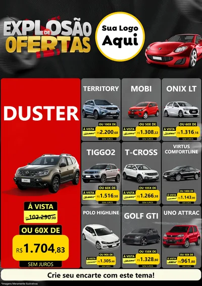 Modelo de Encarte para Encarte A4 Vertical com o tema Explosão de Ofertas para Concessionaria de Carros