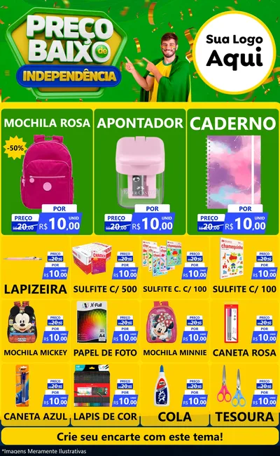 Modelo de Encarte para Encarte Grande com o tema Preço Baixo de Independência para Papelaria