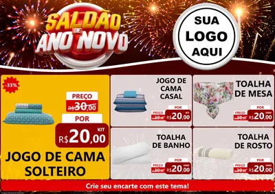 Modelo de Encarte para Encarte A4 Horizontal com o tema Saldão de Ano Novo para Cama, Mesa e Banho