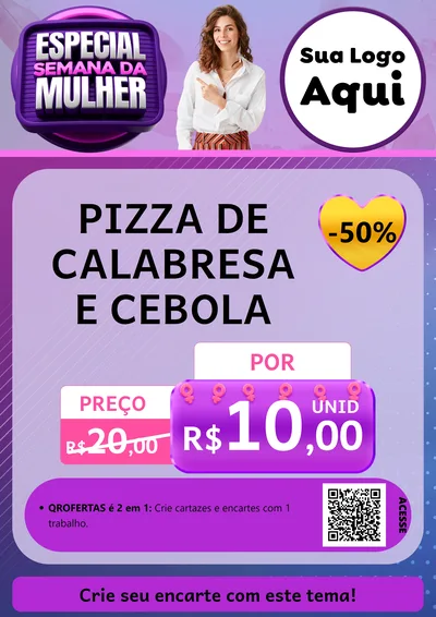 Modelo de Cartaz para Cartaz A4 Vertical com o tema Especial Semana da Mulher para Pizzaria