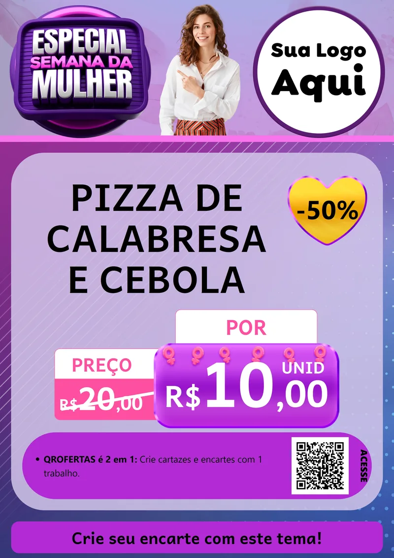 Modelo de Cartaz para Cartaz A4 Vertical com o tema Especial Semana da Mulher para Pizzaria