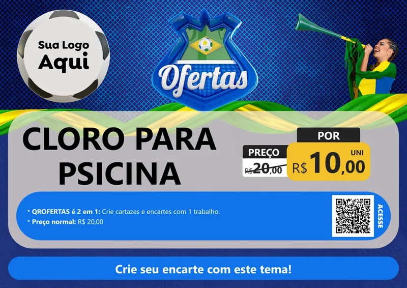 Modelo de Cartaz para Cartaz A4 Horizontal com o tema Ofertas (Futebol) para Produtos para Piscina