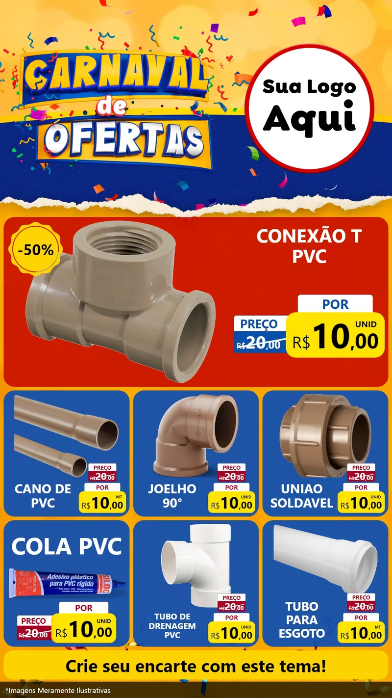 Modelo de Rede Social para Stories com o tema Carnaval de Ofertas para Tubos e conexões
