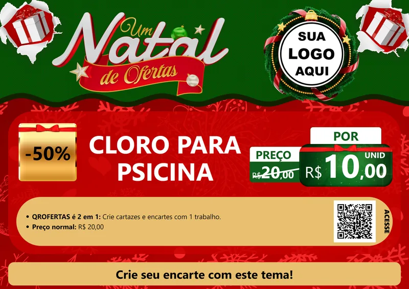 Modelo de Cartaz para Cartaz A4 Horizontal com o tema Um Natal de Ofertas para Produtos para Piscina