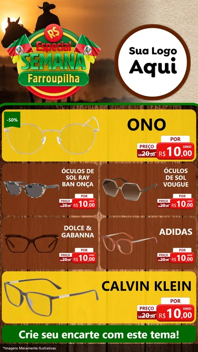 Modelo de TV para TV Vertical com o tema Especial Semana Farroupilha para Óticas