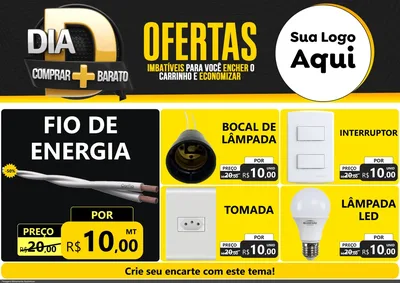 Modelo de Encarte para Encarte A4 Horizontal com o tema Dia D Mais Economia para Materiais Elétricos