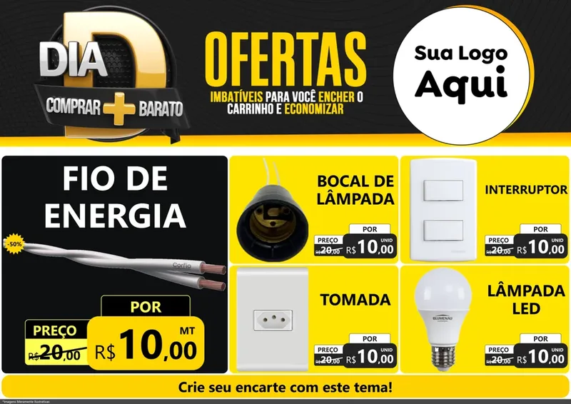 Modelo de Encarte para Encarte A4 Horizontal com o tema Dia D Mais Economia para Materiais Elétricos