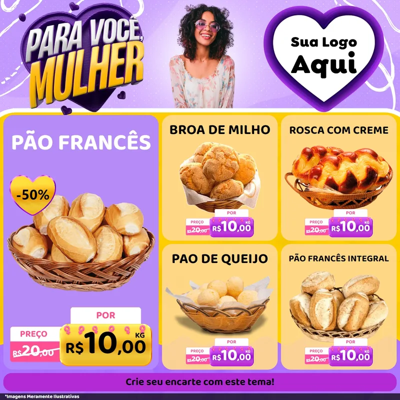 Modelo de Rede Social para Feed Facebook com o tema Para Você, Mulher para Padaria