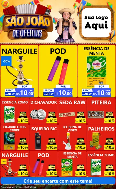 Modelo de Encarte para Encarte Grande com o tema São João de Ofertas para Tabacaria
