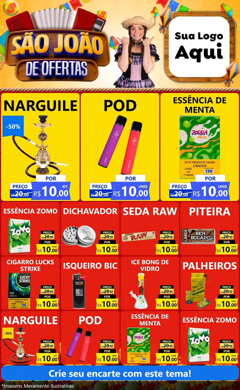 Modelo de Encarte para Encarte Grande com o tema São João de Ofertas para Tabacaria