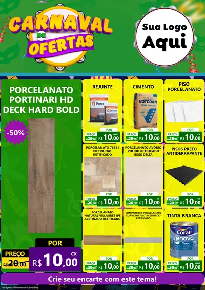 Modelo de Encarte para Encarte A4 Vertical com o tema Carnaval de Ofertas para Pisos e revestimentos