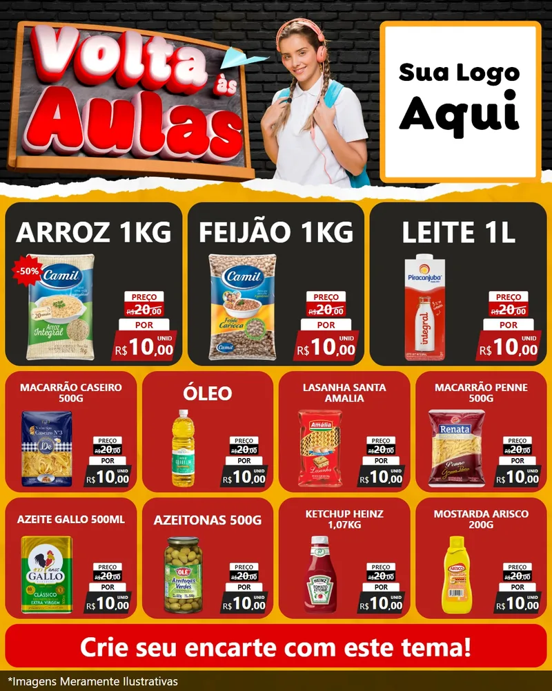 Modelo de Rede Social para Feed Instagram com o tema Volta Às Aulas para Supermercado