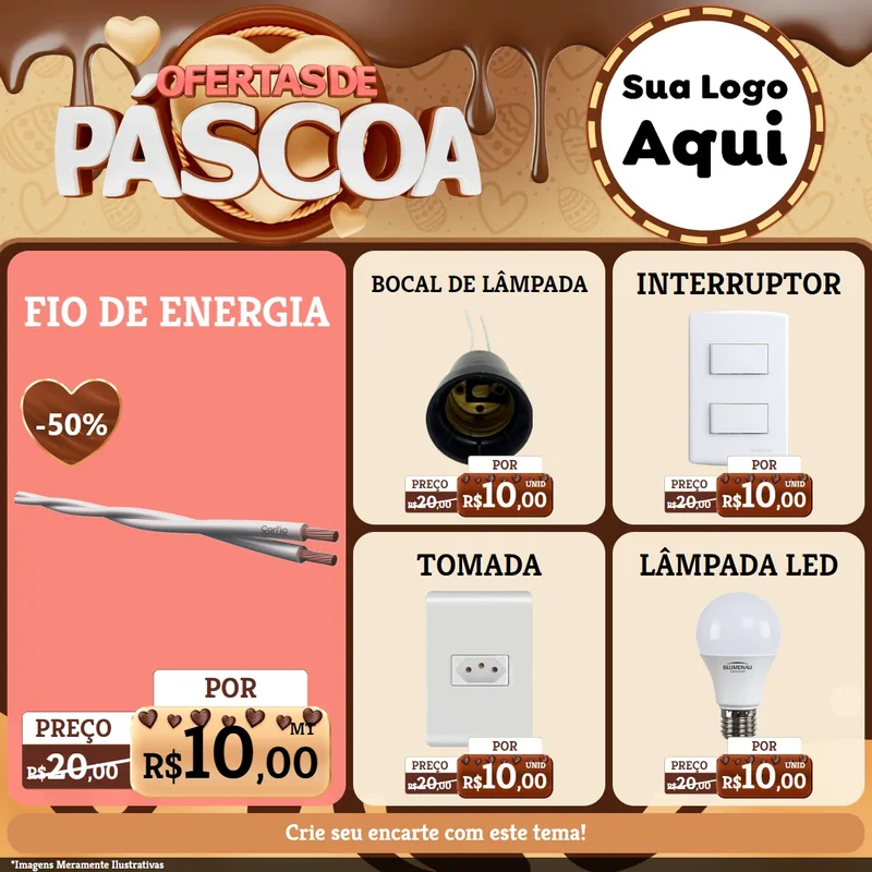 Modelo de Rede Social para Feed Facebook com o tema Ofertas de Páscoa para Materiais Elétricos